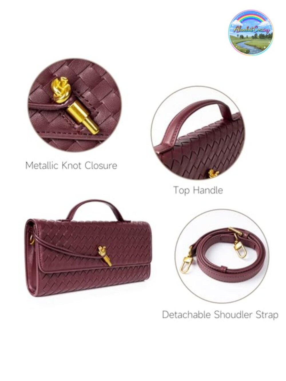 Woven Vegan Leather Evening Clutch Crossbody Bag with Adjustable Strap - Picture 5 of 6